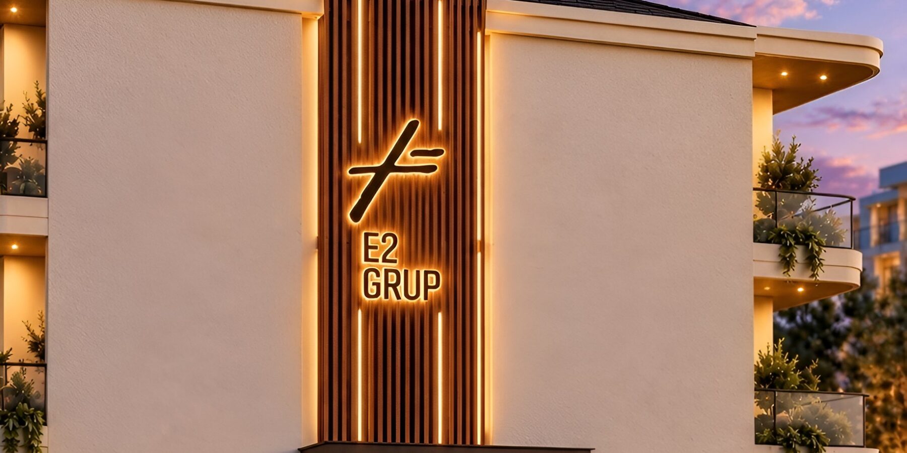 Engin Bey Apartmanı E2 Grup logolu ön cephe renderı, İpekçiler Tire